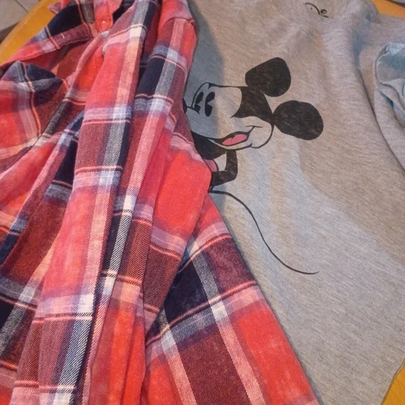 Disney Gray Sweatshirt with Red Plaid Sleeves and Mickey Graphic - Picture 5 of 5